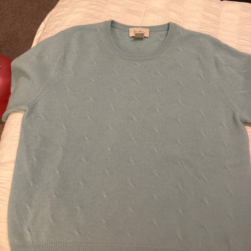 Neiman Marcus Cashmere Short Sleeve XL Aqua